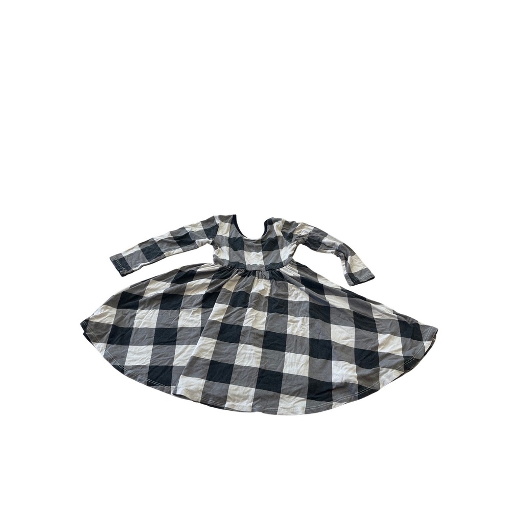Kyte Baby Toddler Dress 3T Gray White Buffalo Check Bamboo Ruffle Long Sleeve